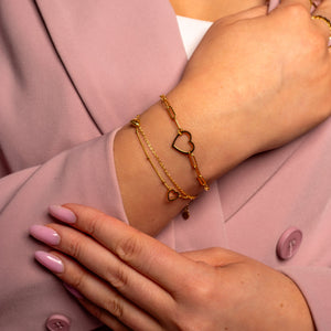 Schakelarmband grote hart goud